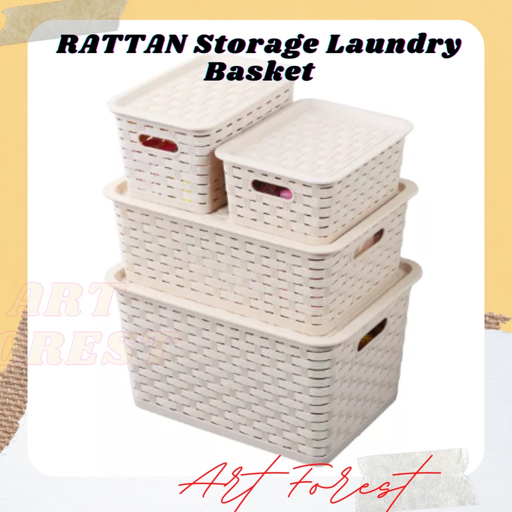Rattan Storage Laundry Basket Woven Plastic Rattan Storage Boxes With Lid Sundry Storage Baskets