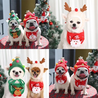 Christmas Pets Bibs Holiday Caps For Dogs And Cats Party Decoration Cats And Dogs Christmas Elk Clothes Set Pet Christmas Hat Set Clothes Medium And Small