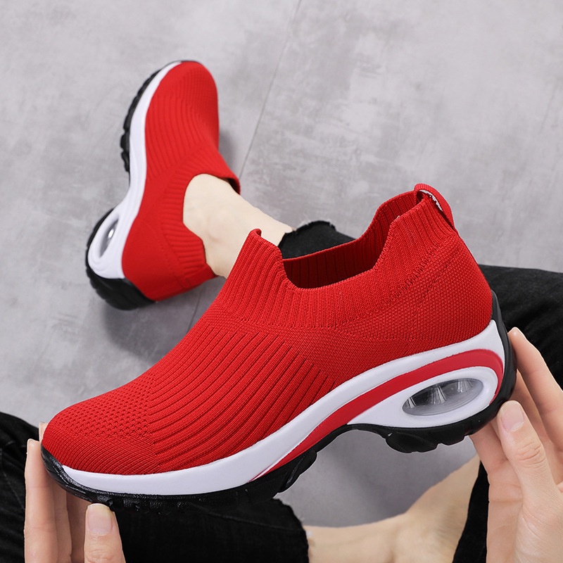 Korean Red Rubber Shoes For Women Slip On Air Cushion Sneakers