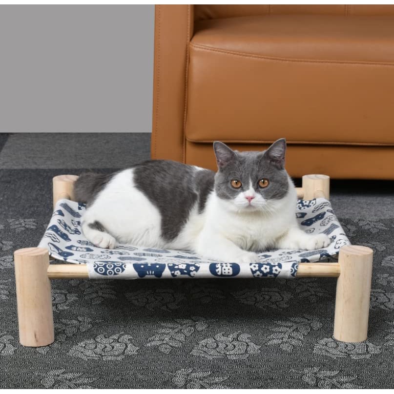 Pet Dog Cat Hammock Bed Summer Cool Hanging Mat Bed Washable Detachable Wooden Camp Bed #6