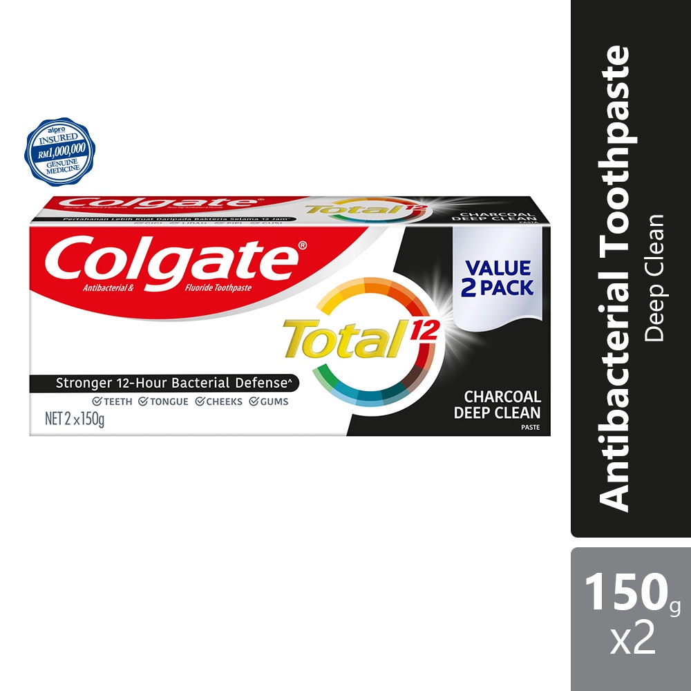 Colgate Total 12 Hour Protection Charcoal Deep Clean (150g x 2)