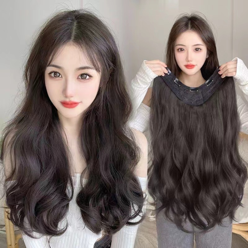 Wig Big Wave Hair Extension Piece Simulation Hair Piece Invisible Seamless  U-shaped Natural Hair Ext | Shopee Philippines
