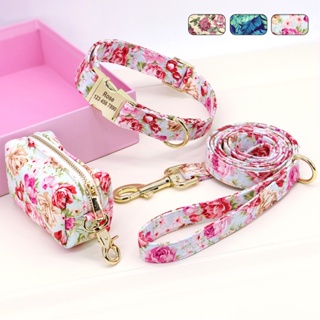 ♣Personalized Dog Collar Leash With Bag Nylon Printed Pet ID Collars Lead Rope Portable Dogs Travel