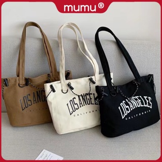 Mumu #3016 Letters Canvas Bag Tote Bags Korean Shoulder Sling Bag