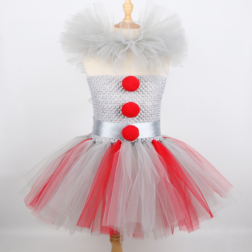 Joker Pennywise Tutu Dress Girls Scary Clown Cosplay Halloween Costume For Kids Carnival Party Fancy