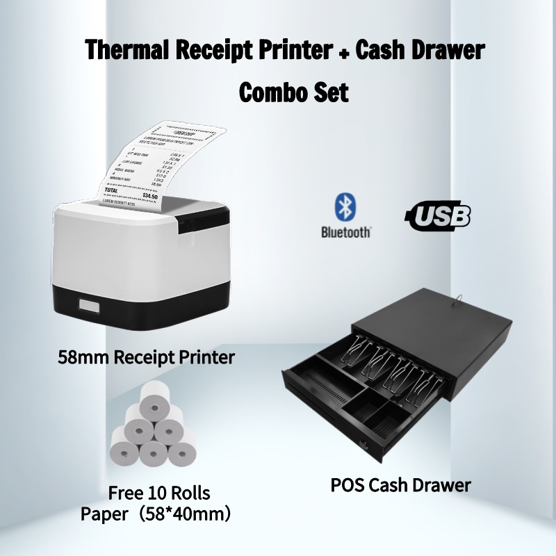 Combo Set Bluetooth Thermal Printer and Cash Drawer Free Basic POS