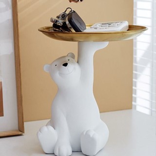 Bear With Tray Decoration Animal Bear Resin Crafts Statue Figure Sculpture Jewelry Display