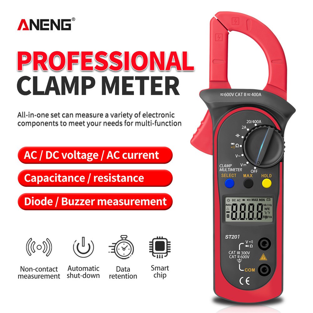 ANENG ST201 Digital Clamp Multimeter Resistance Tester AC DC Clamp Ammeter  Transistor Voltmeter | Shopee Philippines