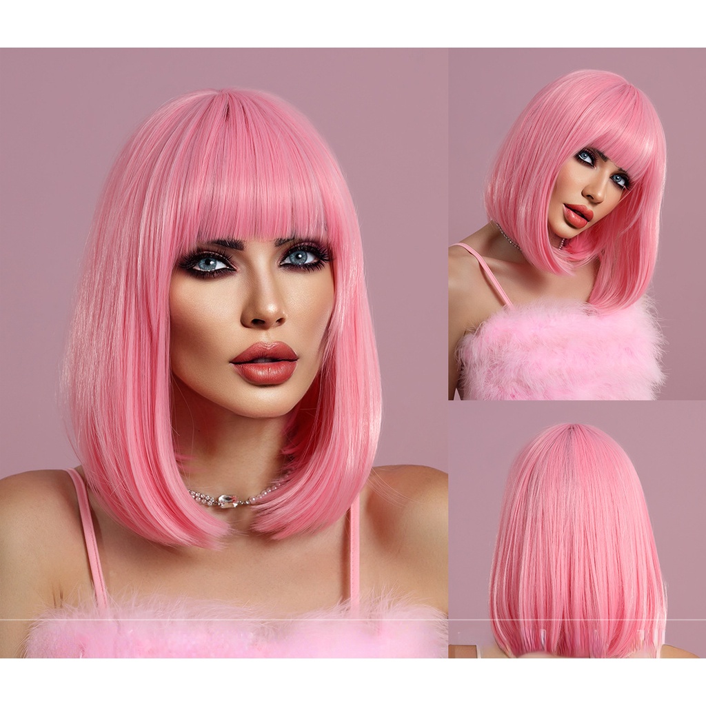 14inch New Wig Pink Bangs Short Hair Wig Set Shopee Philippines