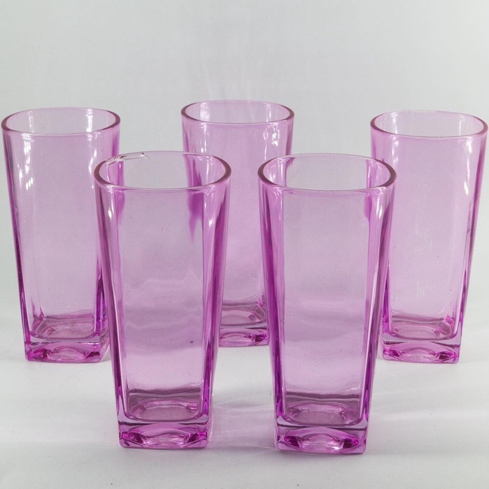 Colored Drinking Glass Baso Good Quality 6pcs In A Set Cup Green Violet Drinking Glasses