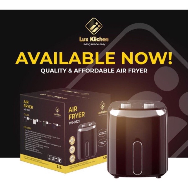(MS0529) Lux Kiichen Air Fryer 5.5L Air Fryer Oven Kitchen Non Stick