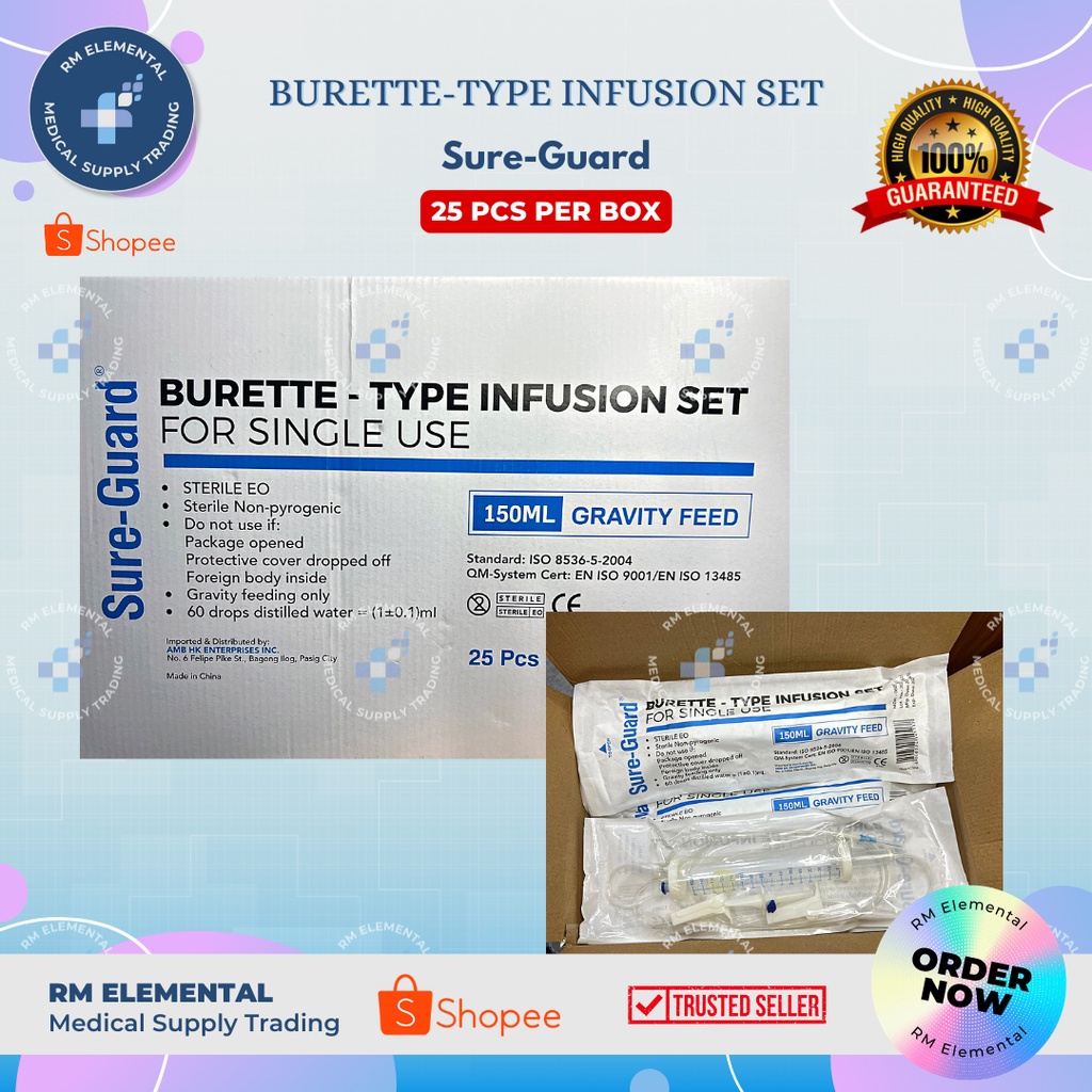 BURETTE / SOLUSET TYPE INFUSION SET SUREGUARD 150 ML GRAVITY FEED 25