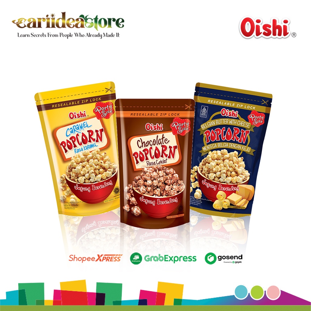 Popcorn Oishi Pouch 100gr Renceng 20gr Caramel Flavor Brown