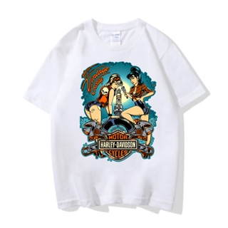 hip-hop  Street style Round neck Tees 3D Harley Davidson Girl Graphic Printed t-shirt  oversized tshirt for men women vintage clothes Streetwear tops clothing t shirt #2