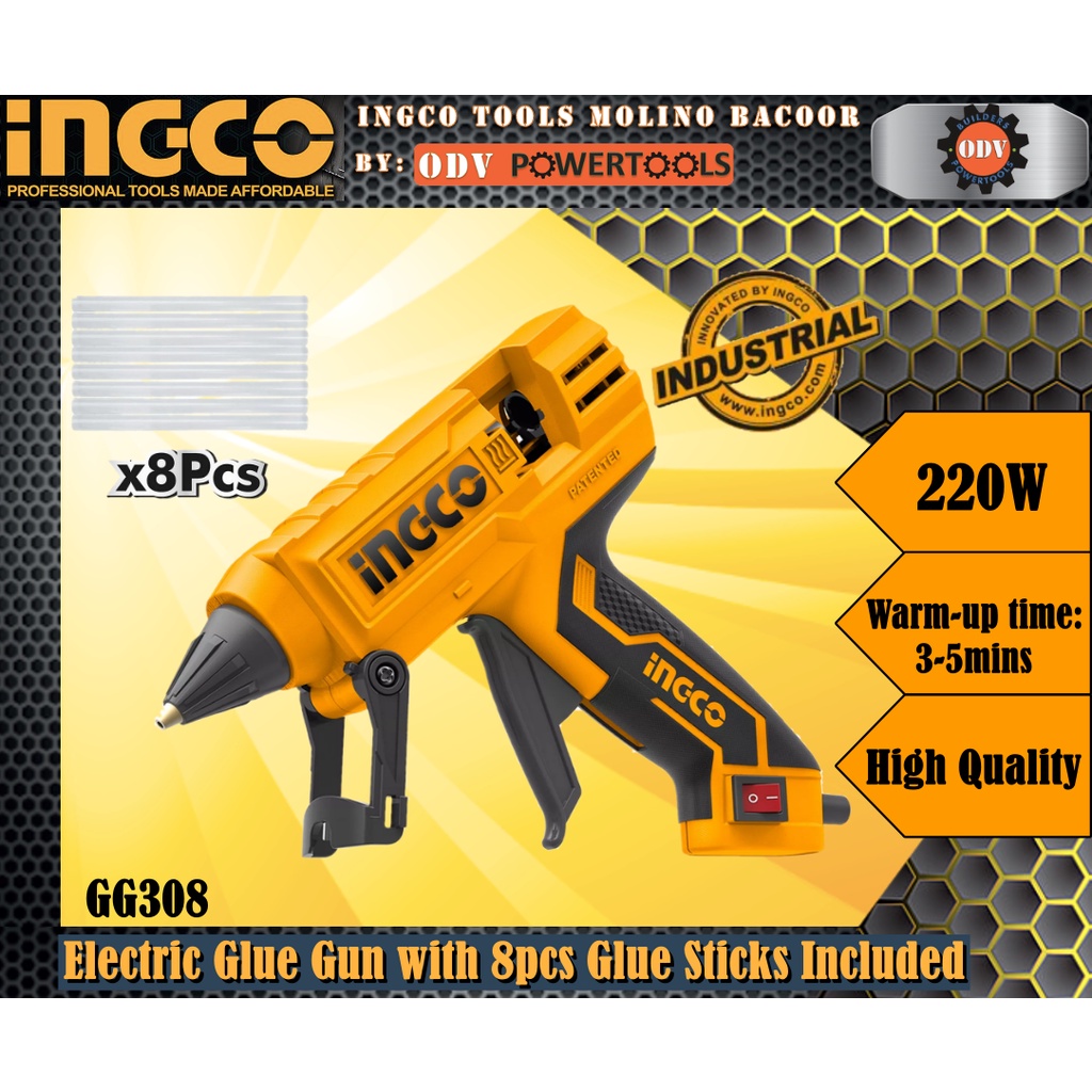 Ingco GG308 Industrial Electric Glue Gun with 8pcs Glue Sticks Included