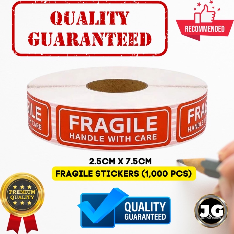 BEST QUALITY FRAGILE STICKERS 1000 PCS PER ROLL 7.5cm x 2.5cm FRAGILE