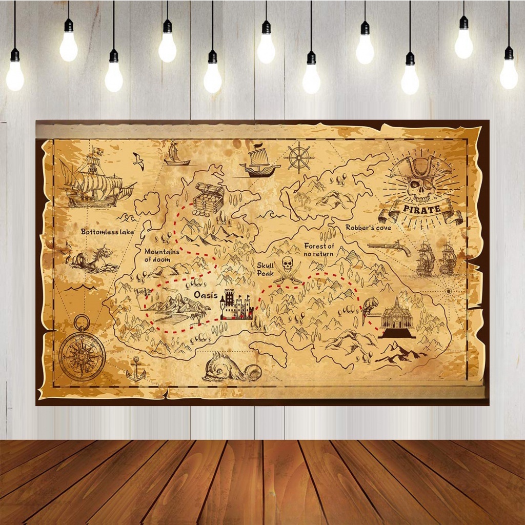 Pirate treasure hunt map Nautical treasure map background cloth Hang ...