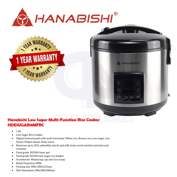 Hanabishi HDESUGAR-18MFRC Low Sugar Multi-Function Rice Cooker 1.8L ...