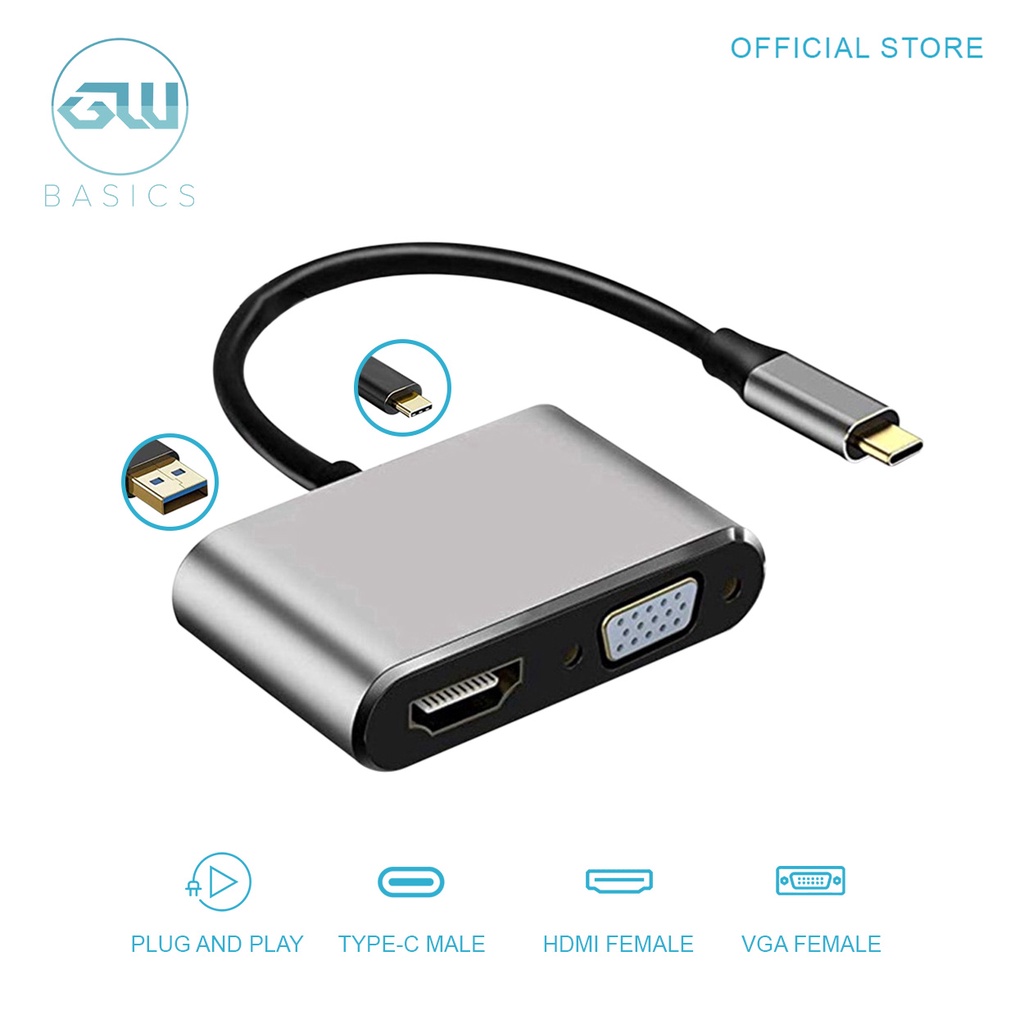 Gigaware Basics 4 in 1 USB 3.1 Type C to 4K HDMI VGA USB 3.0 PD Adapter