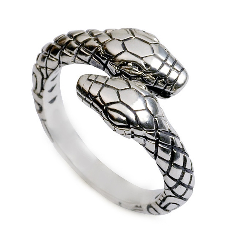 Double headed Snake Ring Thai Silver Vintage Personality Snake shaped ...