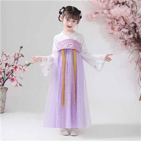 Children Hanfu Girls Ancient Costume Super Fairy Cherry Blossom Princess Spring Autumn Dress Children's Clothing Summer Thin Skirt Tang Suit