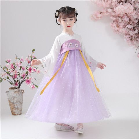 Children Hanfu Girls Ancient Costume Super Fairy Cherry Blossom Princess Spring Autumn Dress Children's Clothing Summer Thin Skirt Tang Suit