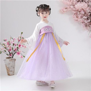 Children Hanfu Girls Ancient Costume Super Fairy Cherry Blossom Princess Spring Autumn Dress Children's Clothing Summer Thin Skirt Tang Suit #1