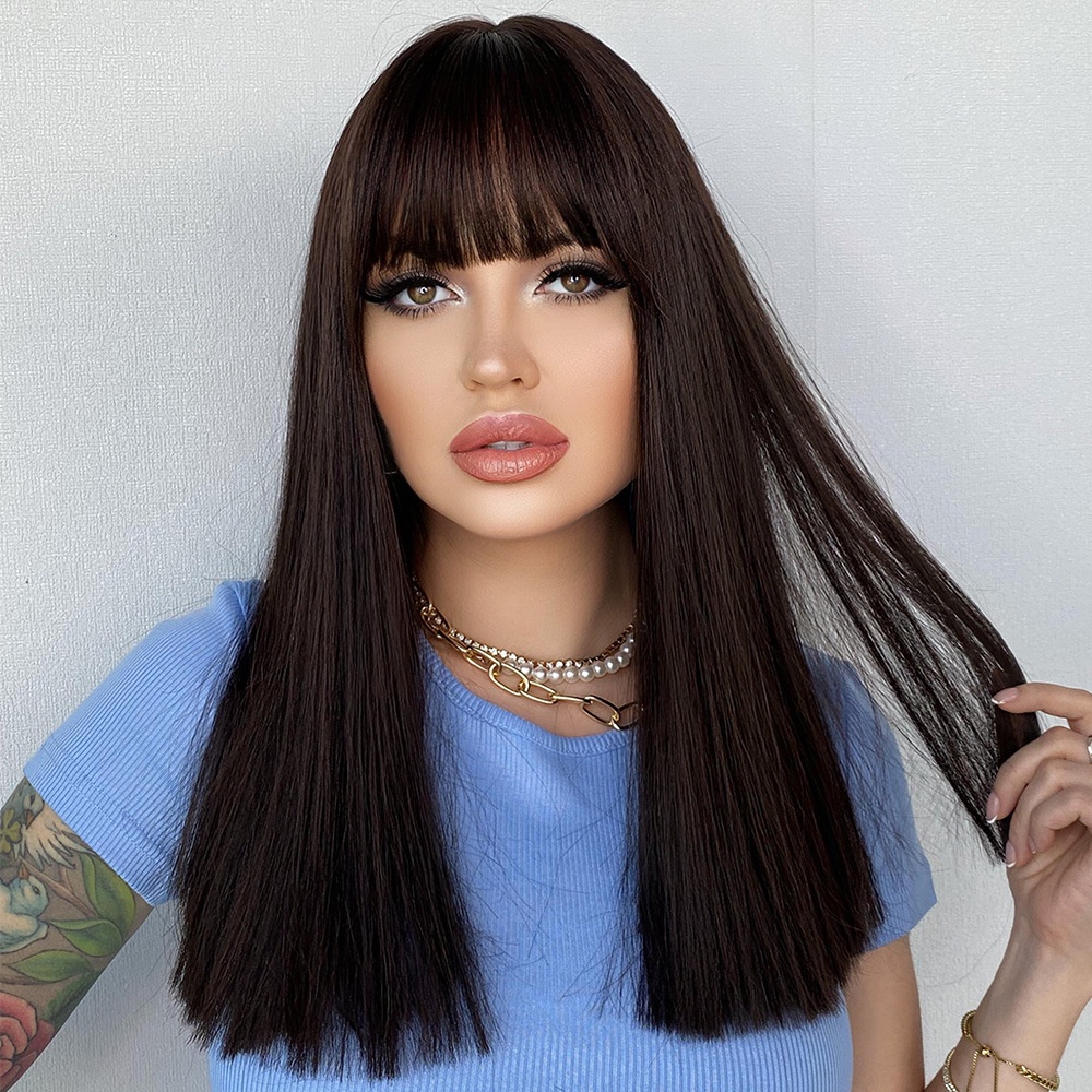 18inch Long Hair Wigs Wig Female Fashion Black Long Straight Hair