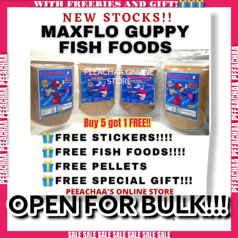 Maxflo guppy Fish Food Crumble and Fry Mash/betta fish food/probiotics with freebies #1