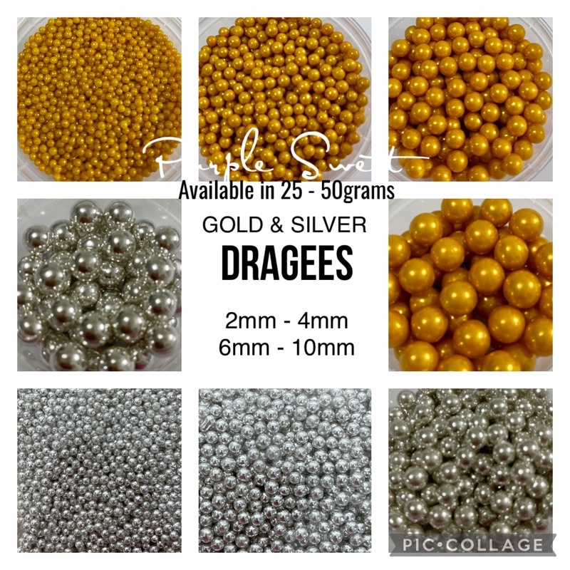 Gold Silver RoseGold Dragees / Edible Candy Sprinkles for Cake