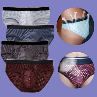 Men Brief Underwear Breathable Mesh Ice Silk Plus Size Summer Shorts Underpants