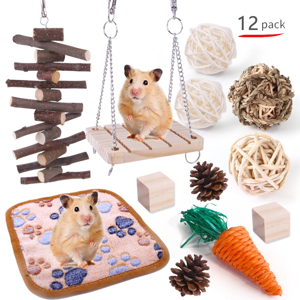 ◊Wooden Hamster Toy Grass Ball Set Bite-resistant Molar Cleaning Tooth Toys Interactive Games Prop #3