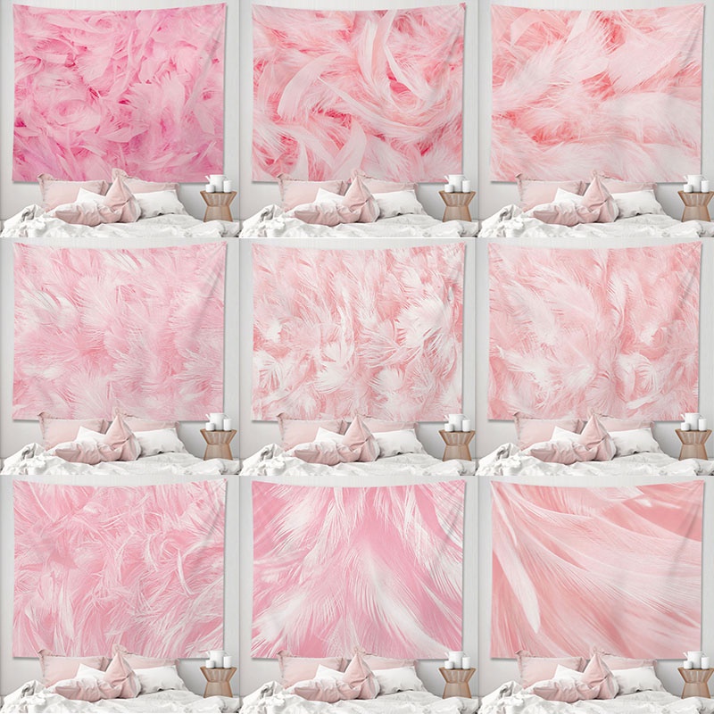 Tapestry Wall Decor Pink Feather Handing Cloth Tapestry Wall Background