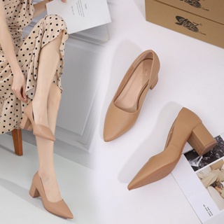 TRENDIANO】Korean office Loafer High Heels Sandals Block-Heel