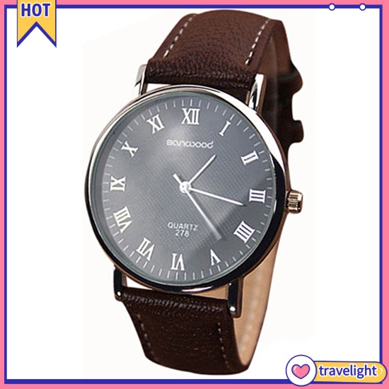 Men's Roman Numerals Dial Faux Leather Band Quartz Analog Business Wrist Watch