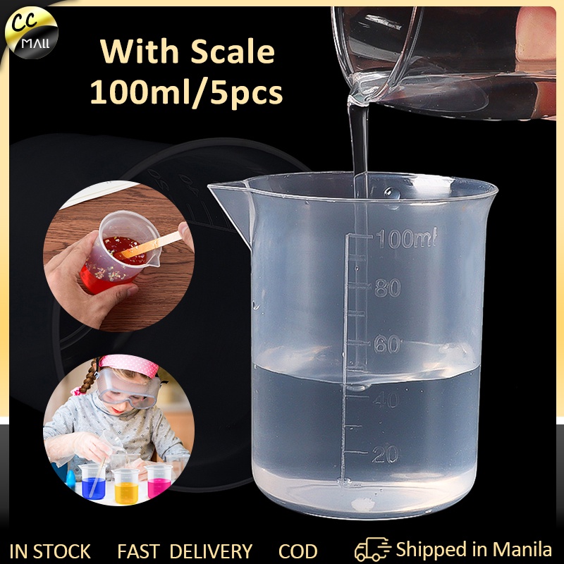 100ml Clear Plastic Beaker Kitchen Laboratory Plastic Measuring Cup Graduated Container Tool 7179