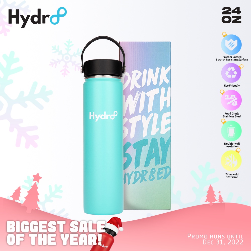 Hydr8 Aqua Blue Wide Mouth Insulated Stainless Steel Water Bottle ...