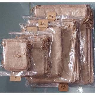Burlap   Pouch Bag plain linen string sold per 6pcs