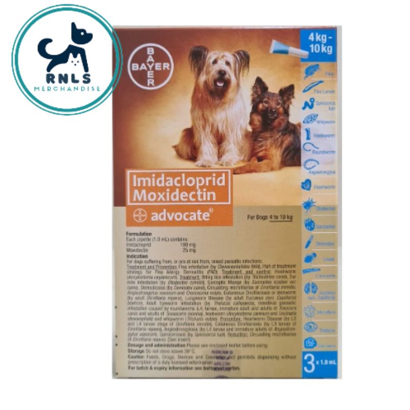 Advocate (Imidacloprid Moxidectin)Spoton 410kg/ 3 Pipettes Shopee