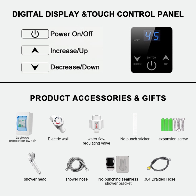 Gold Star Instant Water Heater Shower Electric LCD Touchscreen With Self-modulating 6500W - Image 7
