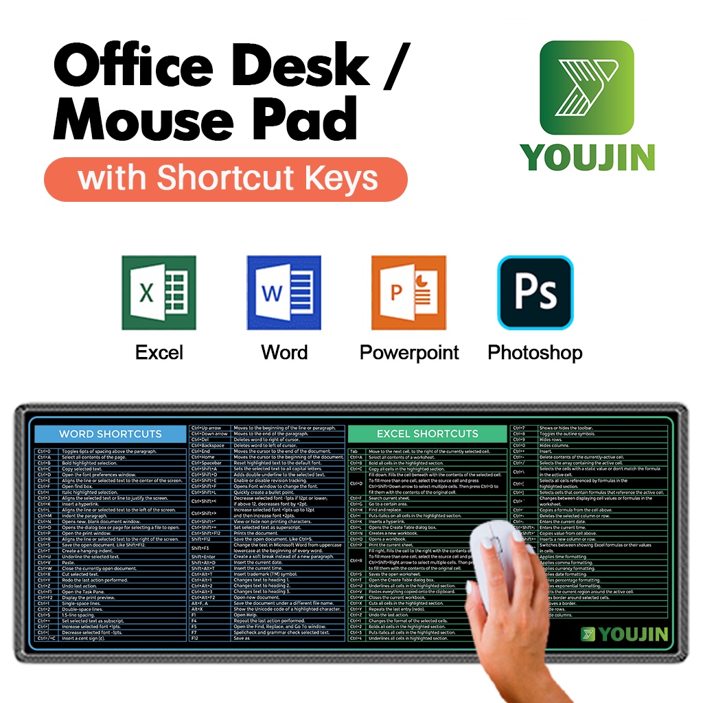 Youjin large office mouse pad 800mm 300mm for desk excel shortcuts