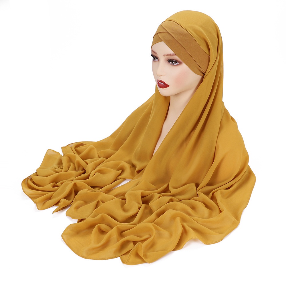 Instant Hijab High Quality Chiffon Shawl Tudung Muslim Cross Front With Inner Cap Hijab Tj301 2722