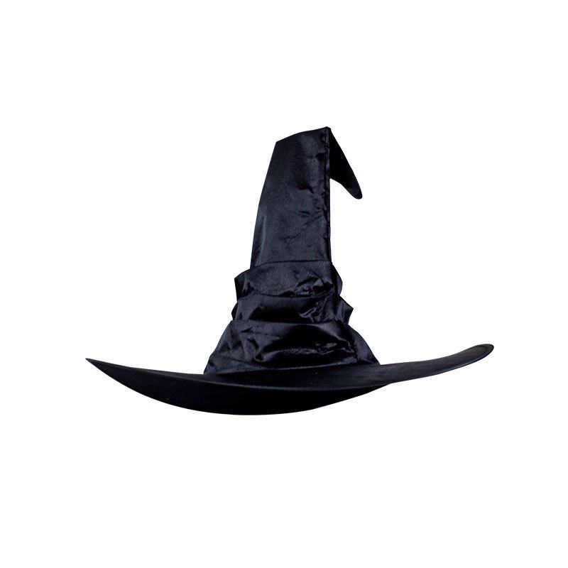 ﹍Halloween Witch Hat Party Decoration Curved Mesh Pumpkin Print Magician Black Pointed Wizard