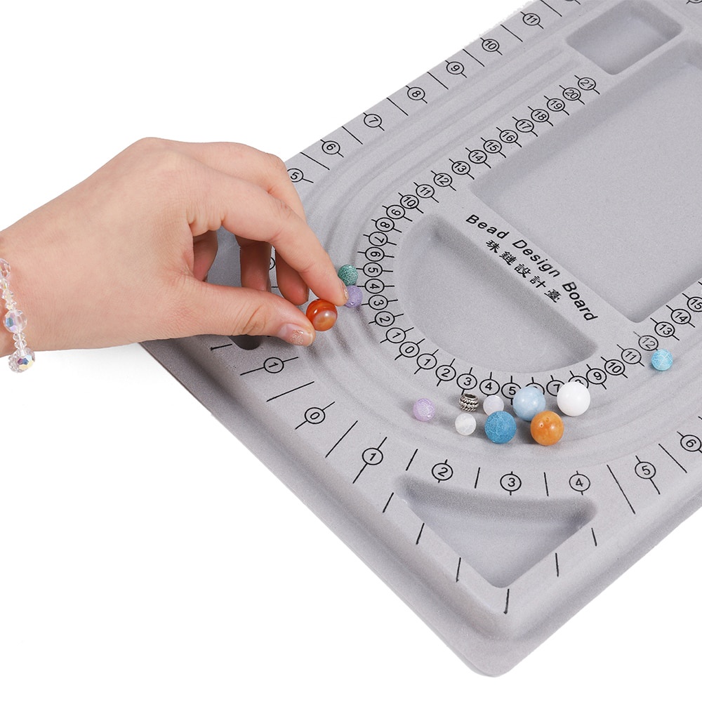 Gray Flocked Bead Board For DIY Bracelet Necklace Beading Jewelry Making Organizer Tray Design Craft Measuring Tool