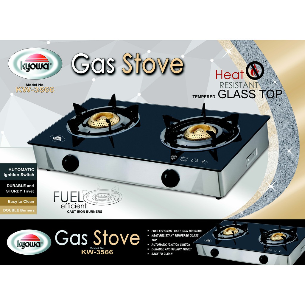 THEGA Portable Gas Cooker Tempered Glass Double Burner Gas