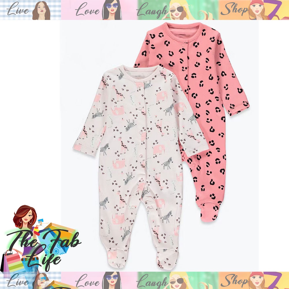 Matalan - Jungle Baby Grows Sleepsuits (Girls 2 Pack) | Shopee Philippines