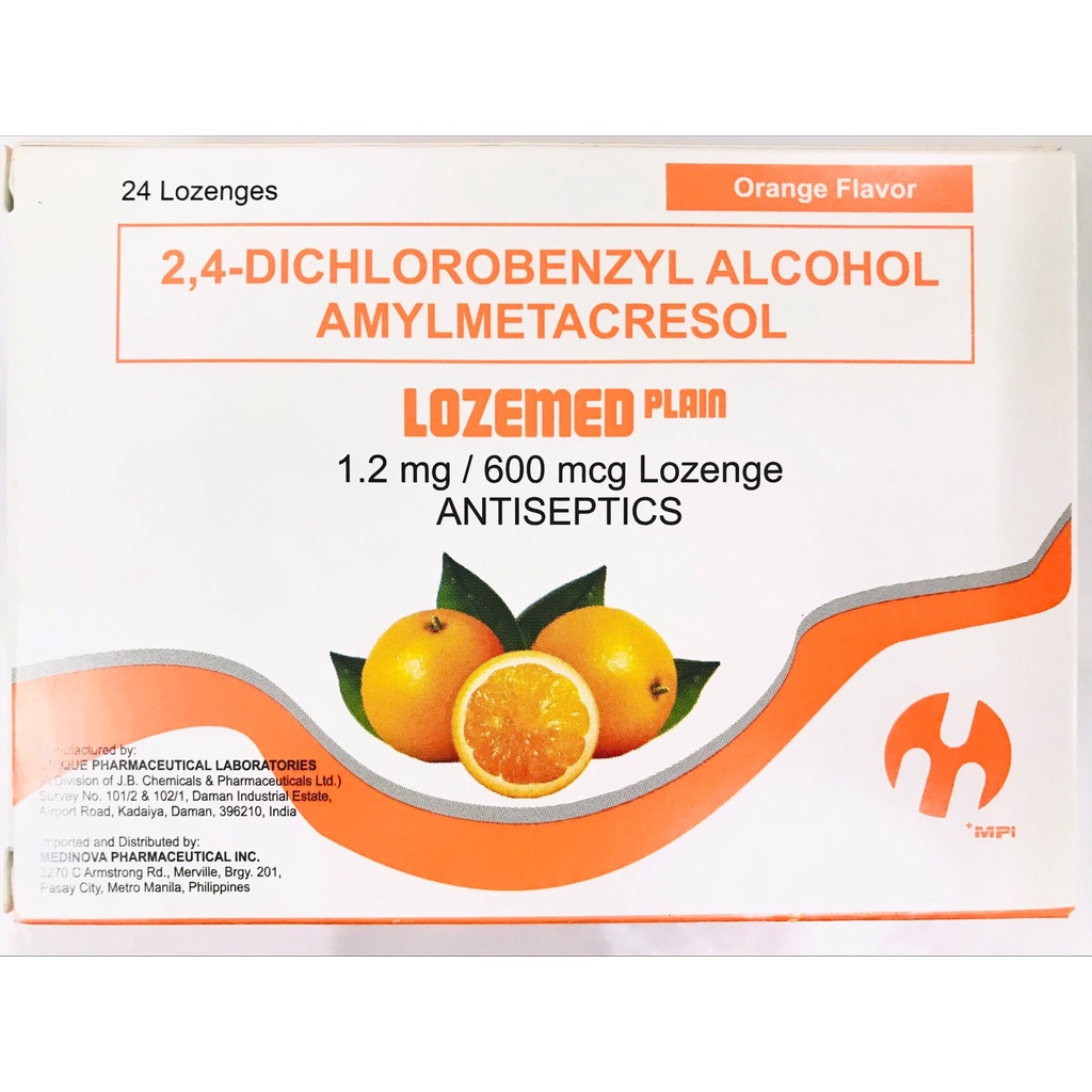 LOZEMED ORANGE FLAVOR 1.2mg / 600mcg Lozenge Antiseptics 24 Lozenges