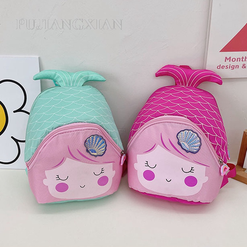 PUJIANG Bowinr Cartoon Mermaid Child Girl Backpack Fishtail Cute Mini