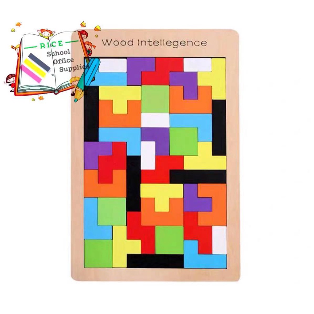 Rice Wooden Tetris Tangram Puzzle 40 pcs Block Intelligence Educational ...
