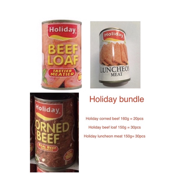 Holiday bundle groceries canned goods (beef loaf, corned beef, luncheon